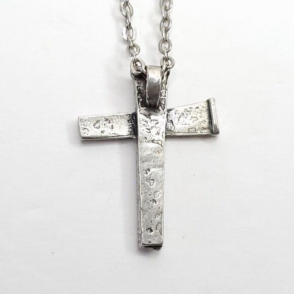 Jesus Coventry Cross Pendant Necklace Cross Of Nails Silvertone - Picture 2 of 3